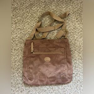 Coach Signature Getaway Nylon File Crossbody Shoulder Bag Brown Travel Pocket